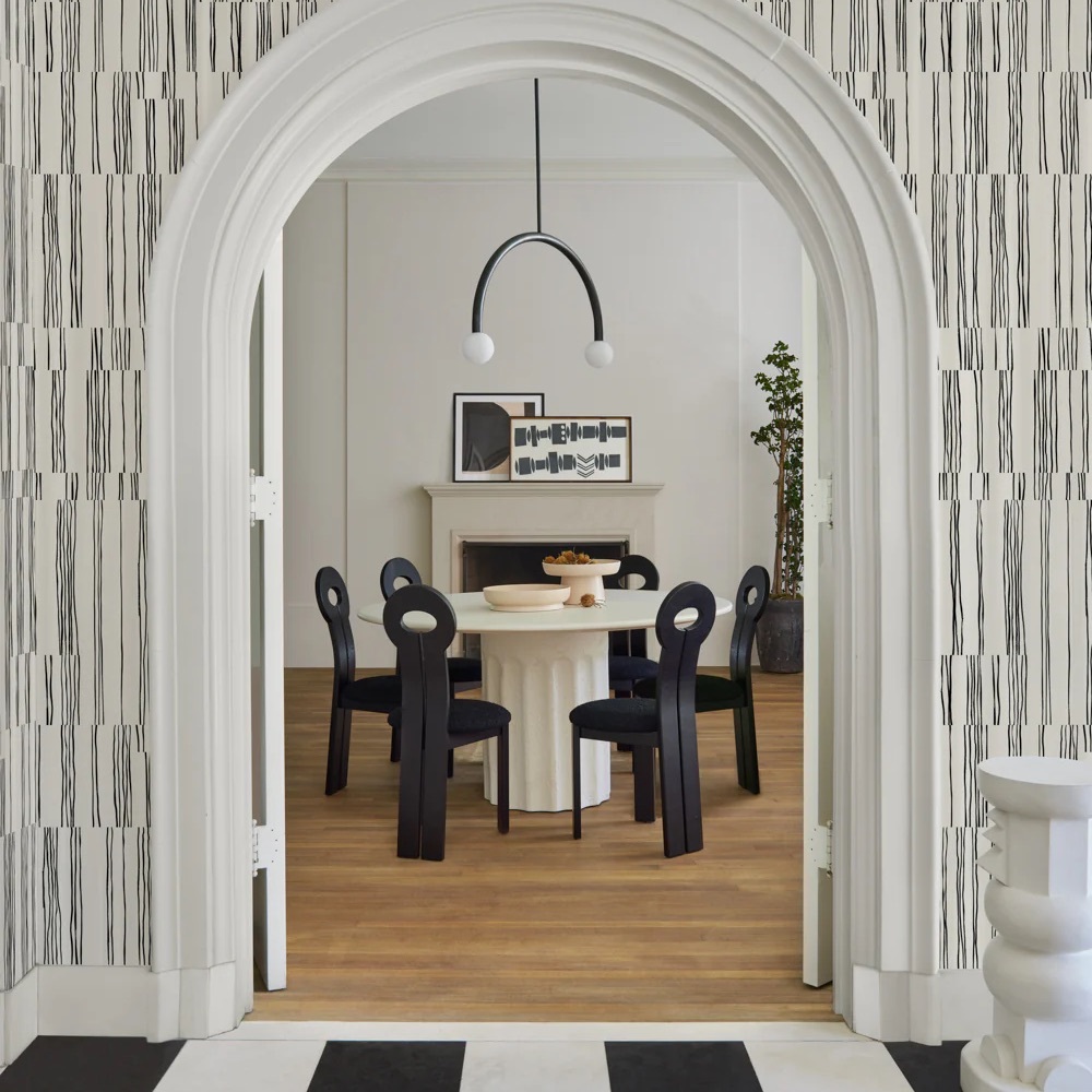 Sarah Sherman Samuels x Lulu and Georgia Striped Black and White Wallpaper
